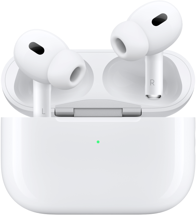 close up of open airpods