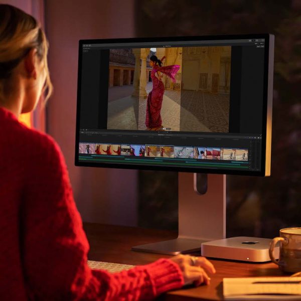 mac mini m2 pro on desk with studio display